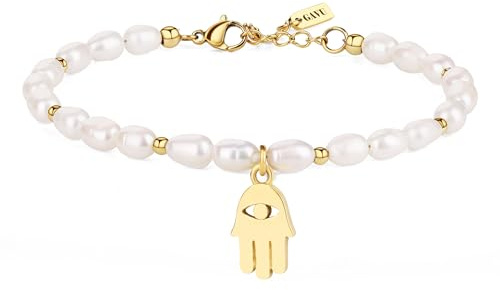GAVU Pulsera Perlas Mujer, Pulsera Mujer de Perlas Naturales de Agua Dulce con Ojo Turco