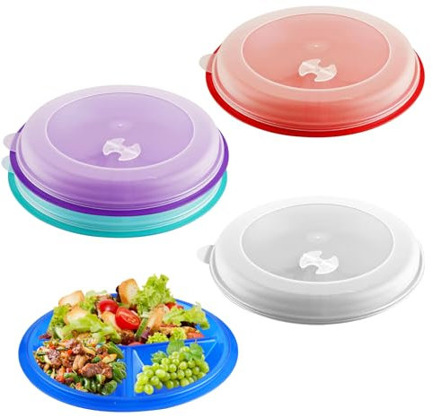 LEKEFETO Mikrowellen Teller: Mikrowellengeschirr mit Deckel Teller mit 3 Unterteilungen und Deckel Geeignet für die Mikrowelle