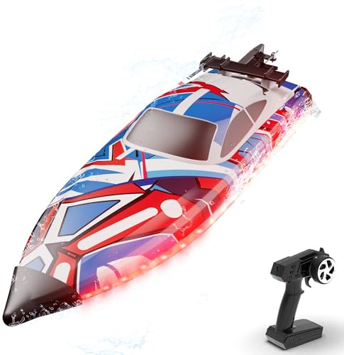 volantexrc Lumen S RC Boot mit LED-Licht, ferngesteuertes, für Pools und Seen, 45+ km/h, 2,4-GHz-Rennboote mit 2 Batterien, Poolspielzeug für Kinder, ferngesteuertes Wasserfahrzeug (Rot)