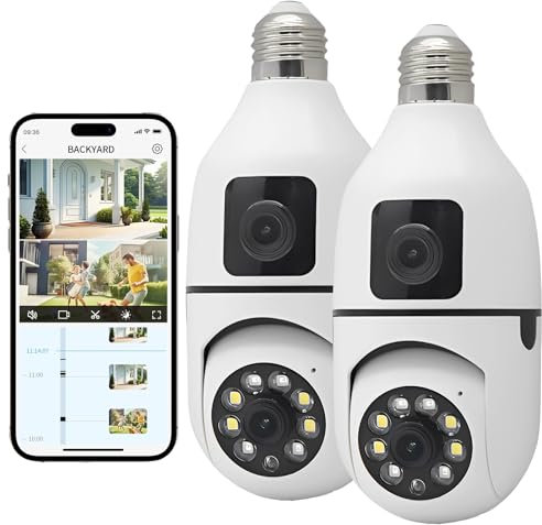 YiGia Security Camera, 2PCS Dual Lens Camera 360 Degree with Light Socket