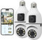 YiGia - Cámara de seguridad con bombilla de doble lente, 2 unidades, 360 grados, inalámbrica, WiFi, con enchufe E27