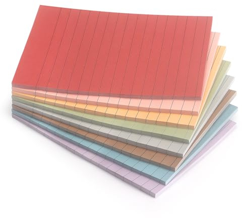 Lined Sticky Notes, 4x6 Inch, 8 Pack, Vintage Colors, 30 Sheets/Pad