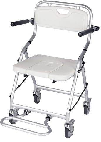 Generico Sedile da Bagno Sedia da Doccia per Anziani e Disabili con Rotelle, Sedia WC Doccia con Rotelle Pieghevole, Sedia da Toilette con Rotelle, Massimo Carico 120 kg