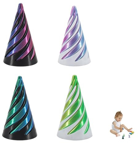 4 Pairs Spiral Cone Fidget Toys, 3D-Printed Sensory Stress Relief Pyramid Fidget Toys, 6.4CM Conical Hand Spinners for Office, School, Home Use - Anxiety Relief & Focus Enhancement Tool