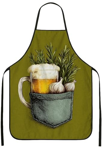 Delantales de cocina con temática de cerveza, delantal culinario de estilo vintage con diseño de ajo y hierbas, perfecto para barbacoa y parrilla, Suitab, Verde, 24x31 Inch