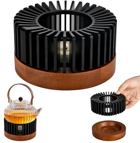 Trendecor Stövchen für Teekanne mit Holzsockel, Teestövchen aus Legierungen Tassenwärmer Isolierung Aushöhlen für Wärmeerhaltung von Tee Milch Lebensmittel Kaffee (ohne Kerzen)