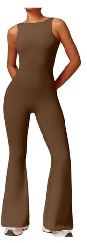 Mono de yoga sexy sin espalda for mujer, pantalones anchos acampanados, traje deportivo sin mangas, levantamiento de glúteos, cintura elástica, gimnasio, pilates y fitness. Para Entrenamiento, Yoga y