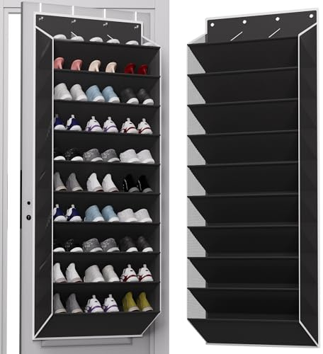 TAHAVICE Holds 30 Pairs Over Door Shoe Storage, 10-Tier Large Capacity Hanging Shoe Rack with Deep Pockets, Space-Saving Door Organiser for Bedroom, Bathroom, Kitchen and Nursery, Black