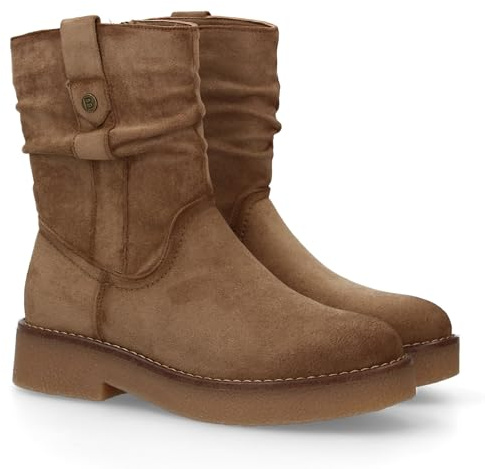 shoes&blues.es 94586 Botines Planos para Mujer, Comodos y Elegantes, Diseno Moderno con Cana Arrugada Detalles de Costura. Suela Antideslizante, Ideales para Otono Invierno. Kaki Talla 39
