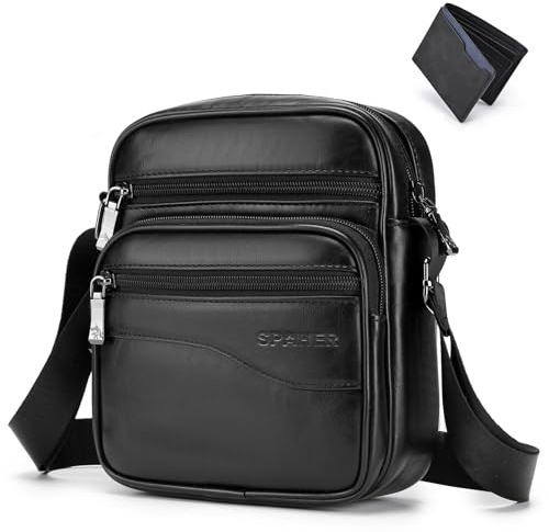 SPAHER Bolso Bandolera Hombre PU Piel con Cartera Bolso de Mensajero Hombre Mariconera Casual Bolso Caballero Bandolera Cuero de Pecho de Mano para Hombres Man Bag