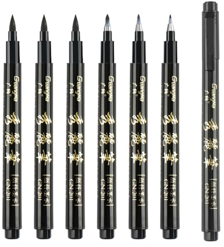 Set di 6 pennarelli per calligrafia, penna per calligrafia, colore nero, per lettering a mano, diario principiante, accessori per diario, firma (4 misure)