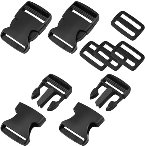 Lunhoo Plastic Buckle Clips, Side Release Buckles & Tri-Glide Sliders, 38 mm/1.5” Belt Clip, Webbing Buckle for Rucksack, Outdoor Backpack, Hat, Luggage Fastening, Pet Harness/Lead, 4 Sets