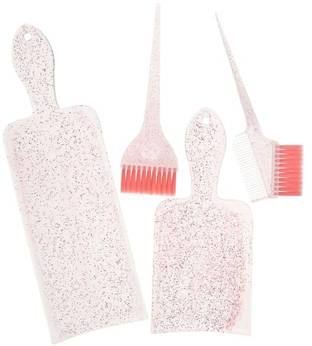 BETOOKY Kit Coloration Mèches Cheveux 4 Pièces Peigne, Brosse et Palette à Mèches en Plastique Mat, Accessoires Coiffure DIY pour Salon Professionnel et Usage Maison