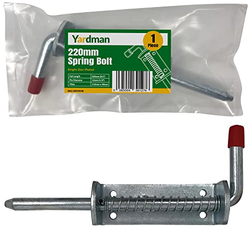 YARDMAN 220mm Spring Loaded Bolt – 1-PCE Bright Zinc Plated Gate Trailer Drop Shoot Lock Latch - Heavy Duty