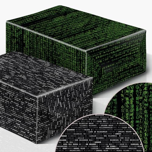 Libro de papel de regalo Nerd Geek Matrix código binario técnica – extraordinariamente doble cara 5 hojas de 42 x 59 cm plegadas juego de 30 adhesivos para papel de regalo almacenamiento de cumpleaños