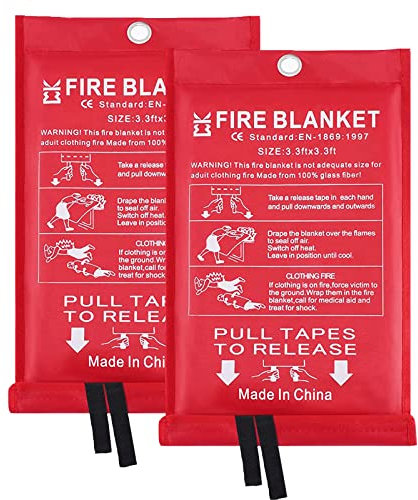 Nöd- brandfilt för hem och kök – 2-pack 1 x 1 m glasfiberundertryckande flamsäkert säkerhet camping brandfilt nödöverlevnadssats för hem hus kontor öppen spis bil kök