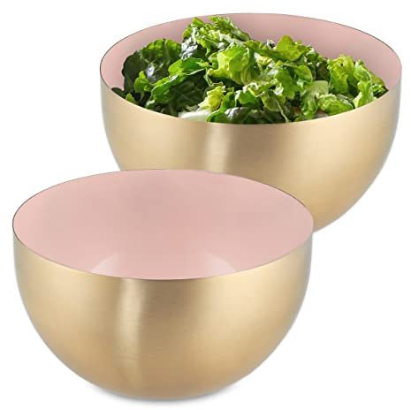 Relaxdays 3X Ciotola da Insalata, Acciaio Inox, 1 Litro, Insalatiera Tonda, Scodella Portafrutta da Cucina, Rosa Dorato