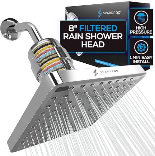 SparkPod Luxury Filtered Shower Head Set, 23 Stage Shower Filter, Reduces Chlorine and Heavy Metals, High Pressure Filter (8 Inch Square, Luxury Polished Chrome)