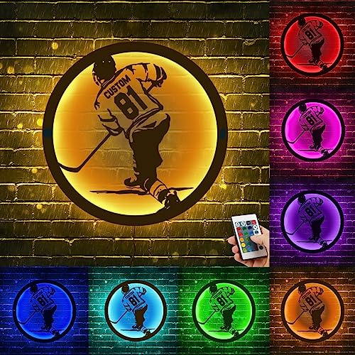 Insegna al neon personalizzata con hockey su ghiaccio, nome hockey personalizzato con luci a LED per decorazione da parete, soggiorno, camera da letto, compleanno per giocatore di hockey