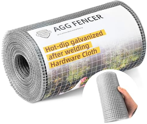 AggFencer 8inch x 25ft Hardware Cloth 1/4 inch Chicken Wire Fencing 23Ga, Hot Dipped Galvanized After Welding Garden Plant Supports Welded Metal Chicken Wire Fence, Poultry Animal Netting Cage Screen