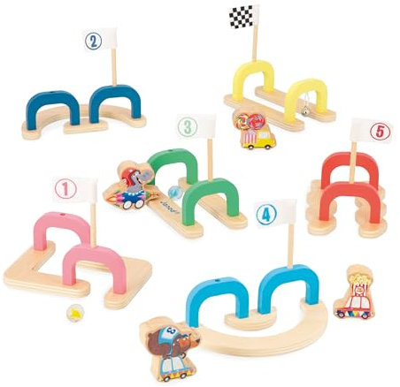 Janod - Kinder-Murmelspiel Applepop - Geschicklichkeitsspiel - 6 Passagen + 2 Murmeln + 4 Spielsteine - Fördert Handgeschicklichkeit und Konzentration - Spielzeug aus FSC-Holz - Ab 3 Jahre, J03357