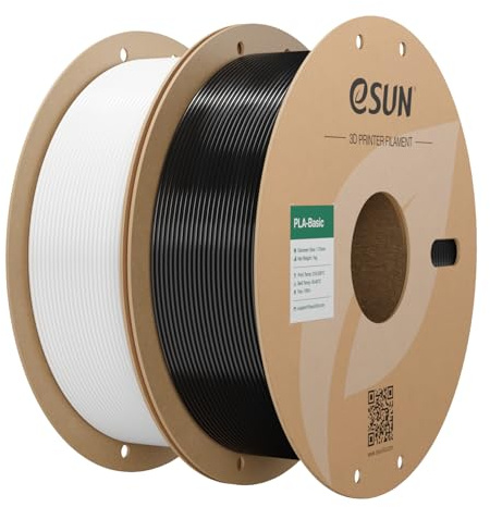 eSUN PLA Filament 1.75mm, PLA Basic 3D Drucker Filament Maßgenauigkeit +/- 0.03mm, 1KG pro Spule, 2 Spulen 3D Druck 3D Filament, Kaltes Weiß+Schwarz