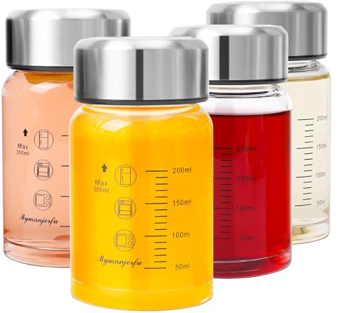 Mymanjerfu Glasflasche 300ml mit Deckel - 4er Pack, Trinkflasche Glas aus Borosilikatglas - Saftflasche, Smoothie & Shaker Becher - Zum Befüllen - BPA-Frei