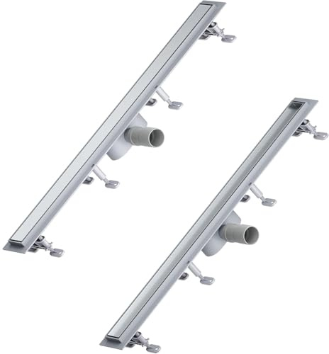 SONNI Canaleta de ducha de 80 cm, base de ABS, 2 en 1 de acero inoxidable, desagüe de 30 l, con tope de olor, colador de pelo, 8 patas ajustables