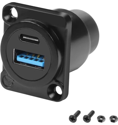 XMSJSIY USB 3.0 typ C typ D monteringskoppling USB 3.0 A/typ C 20 V 3 A 60 W hona till hona utan lödning - panelram - dataöverföringsbas förlängningsadapter