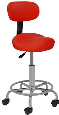 XUEMANSHOP Rullpall, 360° vridbar pall med ryggstöd och 5 hjul, justerbar höjd 45–59 cm, rullpall upp till 150 kg, justerbar lutning 15°, för salong, kontor, spa (röd)