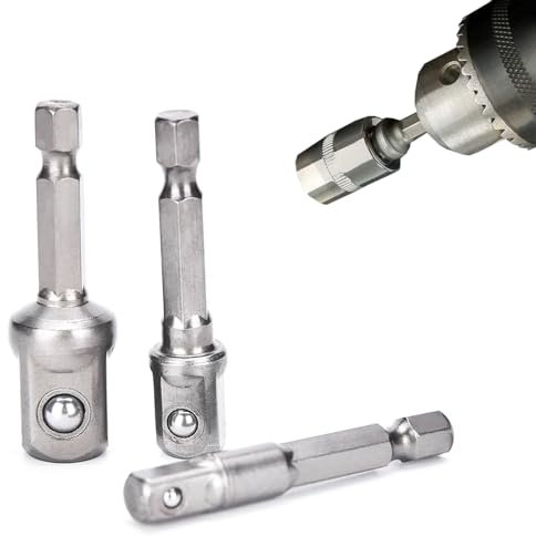 3 Pcs Socket Adapter Set – 1/2, 1/4 and 3/8 Drive Socket Adapter for Drill – Hex Shank Impact Drill Bits Driver – Chrome Vanadium Steel Handheld Drivers for DIY and Automotive Repairs