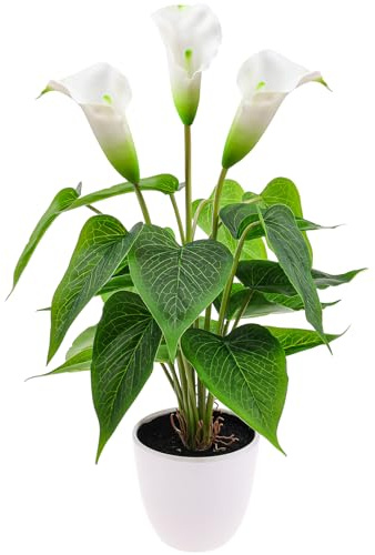 Folmywy Künstliche Calla Lilie Pflanze Weiß 40 cm Kunststoff Übertopf Moderne Inneneinrichtung Echt wirkend Pflanze Deko für Garten Deko Terrasse Terrasse Gartenaccessoires Wohnzimmertisch