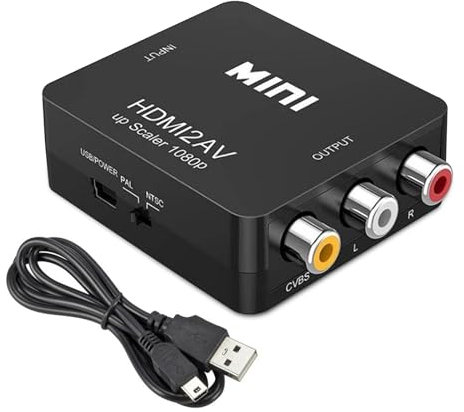 SANGFUN HDMI zu AV Konverter, HDMI RCA Konverter, HDMI RCA Adapter mit USB Kabel, 1080P Mini RCA Composite CVBS Video zu Audio Konverter, geeignet für TV/PC/VCR/Blu-Ray DVD Player