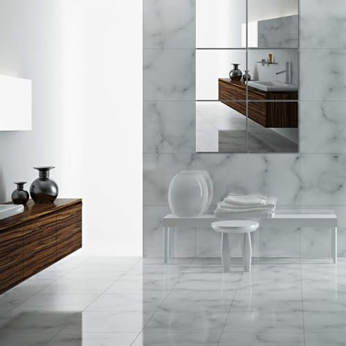 CROWNSHOP Self Adhesive Glass Mirror Tiles Wall Mounted Mirrors DIY Bathroom Wall Decor Full-Length Makeup Mirror Stickers Decor Sticker for Bathrooms (6, 30 * 30)