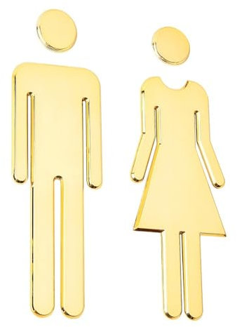 Luxury Gold Signs Bathroom for Doors 2-Pack - Gender Restroom Symbols (Man/Woman) with Adhesive Backing - Durable Metal Toilet Signs for Office, Hotels & Public Restrooms (2 Pairs)