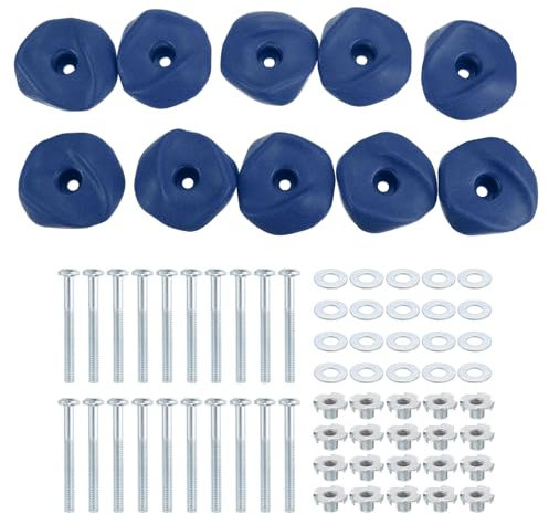 PATIKIL Rock Climbing Holds, 10 Pcs Climbing Rock Wall Grips Play Set Climber Attachments with Single Holes for Playground Accessories Indoor Outdoor Tree Training, Blue-A