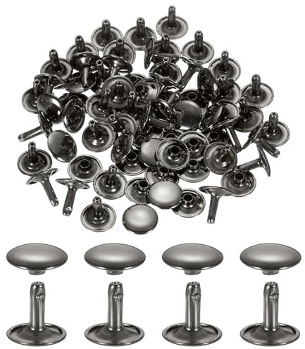 sourcing map 120Set Leather Rivets, 10mm Double Cap Rivet Tubular Metal Studs Repairs Decoration Craft Accessories for Repair Decorate Leather Craft Belt Bag Shoes Purse Belts, Metallic Black