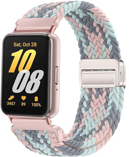 Issinlky Nylonflätat armband Kompatibel med Galaxy Fit 3, Elastiskt magnetiskt spänneband för Galaxy Fit 3 SM-R390 Herren Damen