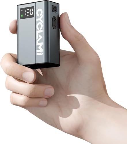 CYCLAMI Mini Bomba de Bicicleta 120PSI Eléctrico de la Bicicleta con Manómetro Digital Bomba Portátil Parada Automática con Válvulas Presta y Schrader para Bicicletas de Carretera y de Montaña