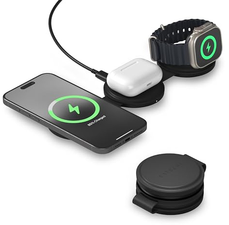 SATECHI OntheGo™ 3 in 1 Wireless Charger, 15W Qi2 Portable Travel Station with Fast Charging for iPhone 17–12, Apple Watch & AirPods, Black (𝗨𝗦𝗕-𝗖 𝗖𝗵𝗮𝗿𝗴𝗲𝗿 𝗺𝗶𝗻 𝟯𝟲𝗪 𝗥𝗲𝗾𝘂𝗶𝗿𝗲𝗱)