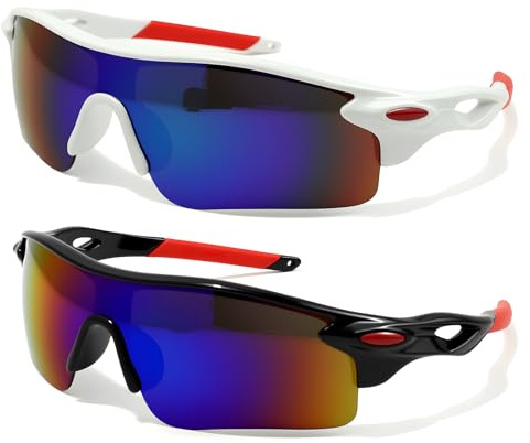 CKDSA 2 Pack Children's Cycling Polarized Sunglasses Teens UV400 Protection Fashionable Sports Glasses Eyewear Visor Wraparound for Running Cycling Baseball Golf Outdoor Lightweight Boys Girls Kids