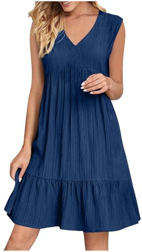 Damsommarklänning med kortärmad elegant lätt bomullsklänning med skjortblus-stil för strand, fest och vardag
