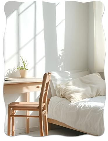 TSKDKIT Vågig Väggspegel 40 x 30 cm Självhäftande Spegel för Väggar, Självhäftande Ramlösa Akrylspeglar utan Borrning för Badrum, Garderobsdörrar, Hallrum