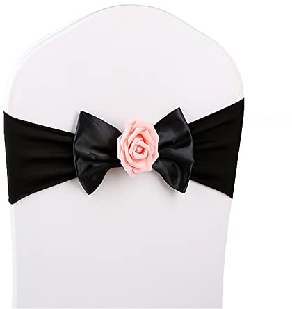 Stolsöverdrag, Stolsbågar i satinspandex med rosenkula i flerfärgat paket med 10/20/50/100 st(Black,20PCS)