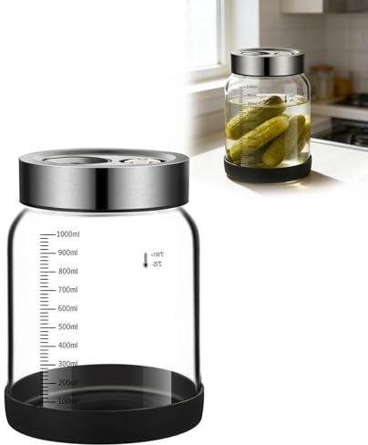Calenxy Tarro de fermentación con tapa, tarro de fermentación de 1 l, recipiente para kimchi, kéfir de cristal con válvula de fermentación, vaso de fermentación de chucrut, tarro para pepino/chucrut