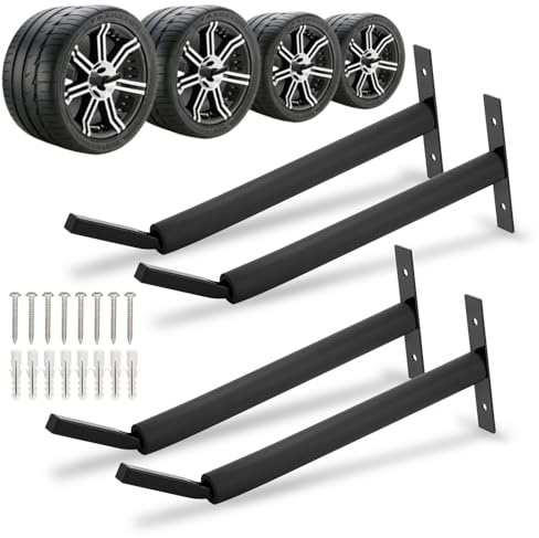 Gaozent Heavy Duty Tire Rack Wall Mount, Garage Storage Hooks for Tire Storage, Folding Chair, Ladder, Bicycle, Garden Tools, 4 Pcs Black Iron Wall Mounted Organizer (31cm, Pack of 4)
