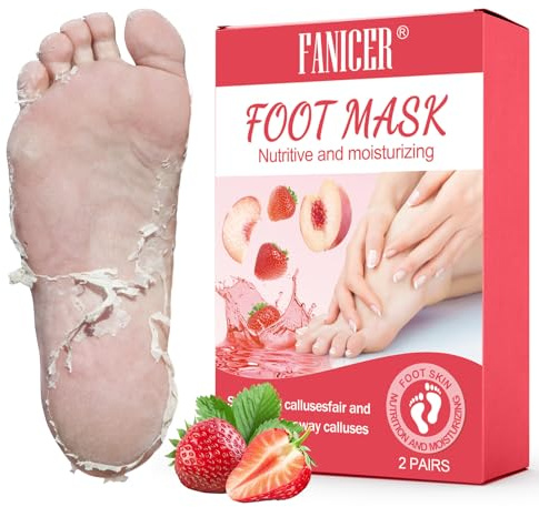 2 Pares Mascarilla Hidratante Para Pies, Mascarilla para pies exfoliante e hidratante, Cuidado Pies Secos, Agrietados, callos, la piel muerta de los pies, para Mujeres y Hombres(Fresa y Melocotón)