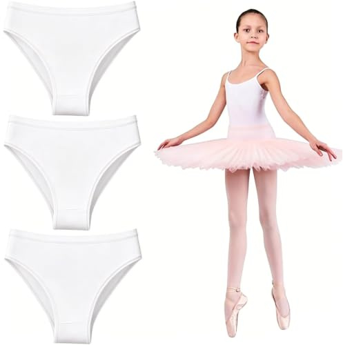 3 Pack Girls White Dance Underwear, Aged 5-8, Seamless Dance Knicker Girl