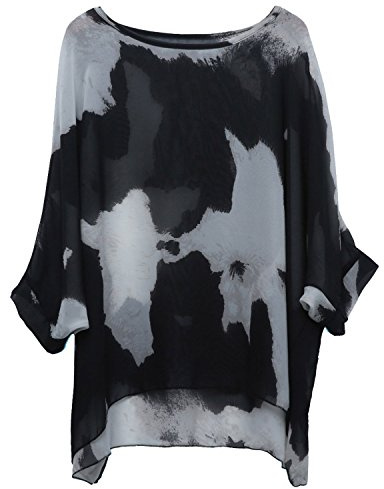 OUKIN Womens Bohemian Floral Batwing Sleeve Plus Chiffon Oversize Loose Off Shoulder Blouse Tops (NStyle 3)