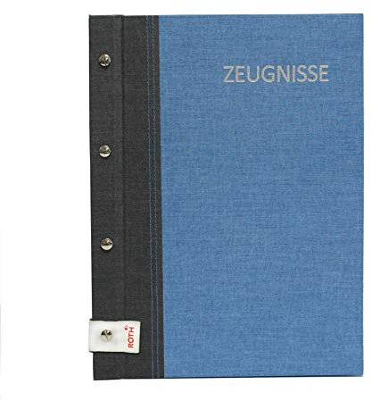 ROTH Zeugnismappe Bicolor mit Buchschrauben - Grey-Denim Blue - mit 12 A4 Klarsichthüllen, erweiterbar